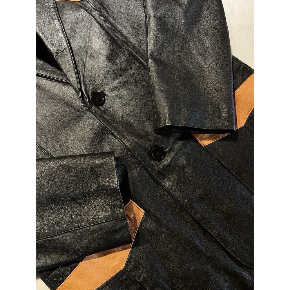 Ferugini M / L Leather Western Blazer Jacket Removable Lining Black Brown - Picture 8 of 15